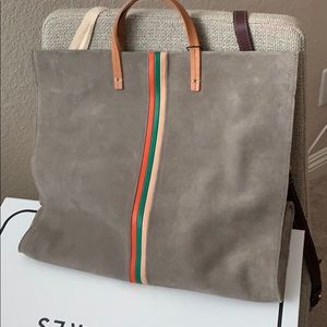 Clare v simple tote grey stripe suede bag